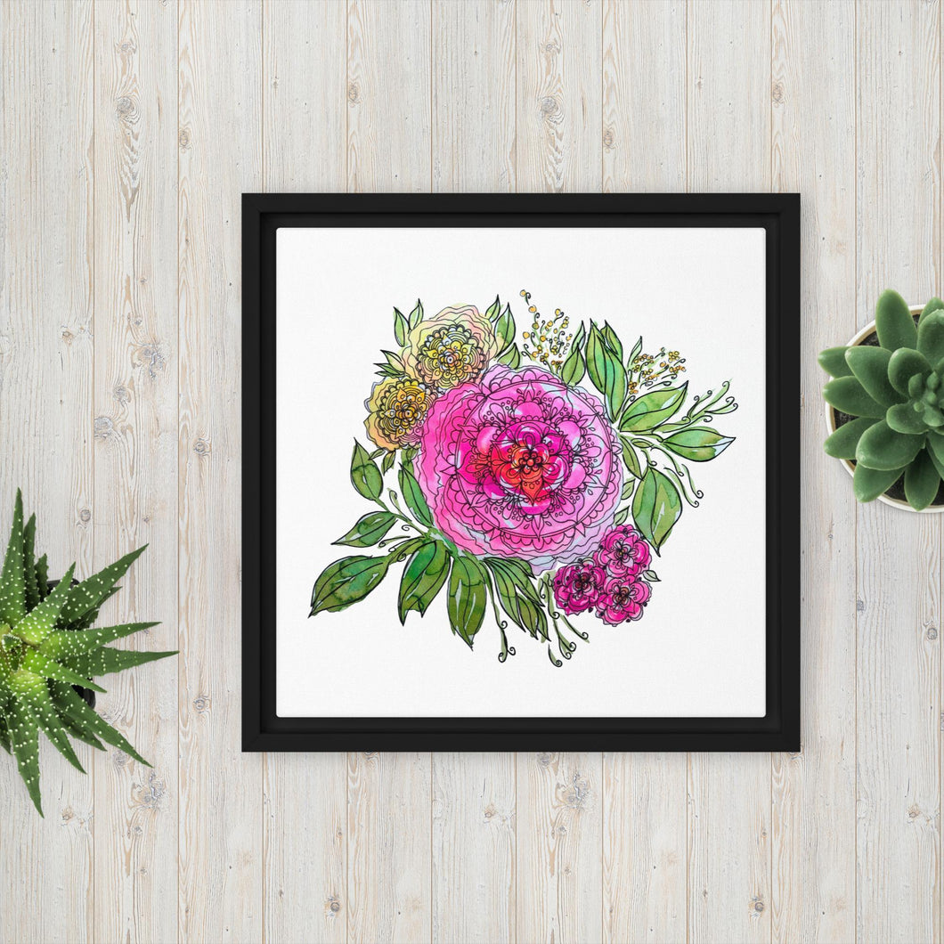 Hot Pink Mandala bouquet -  Framed canvas