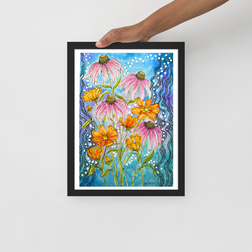 Dream Series- Pink&Orange floral 12”x16”  Framed poster