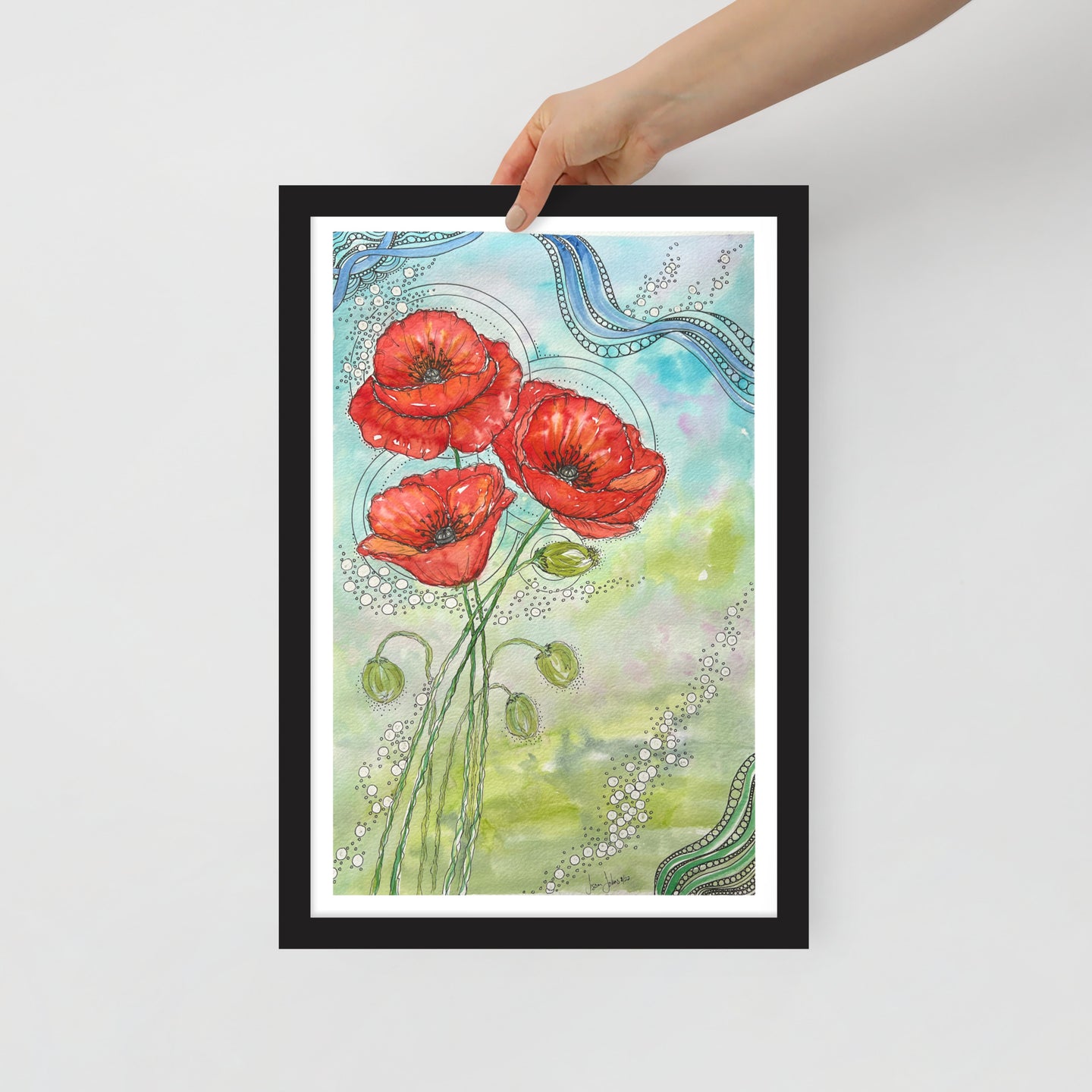 Dream Series- Poppies 12”x18” Framed watercolor print